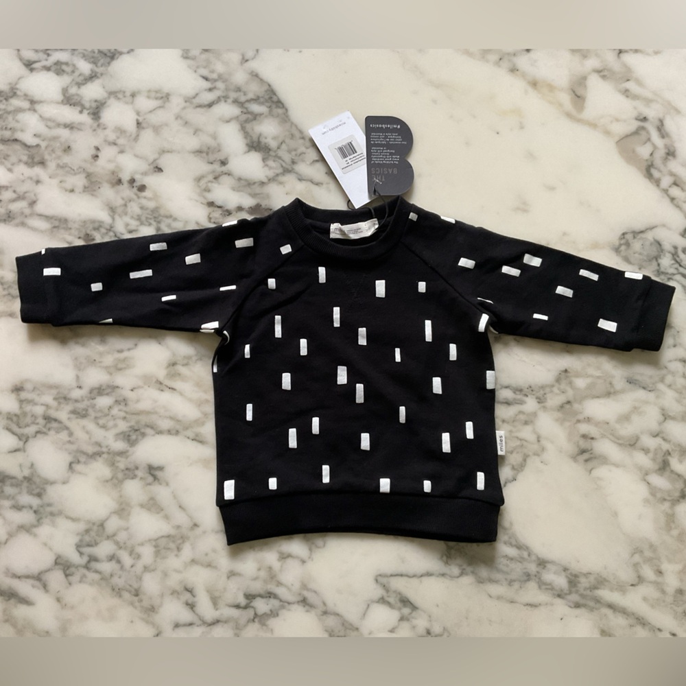 NWT Miles Basic Play Block Print on Black Crew Neck Sweater - Baby Sz 3M - Picture 2 of 6